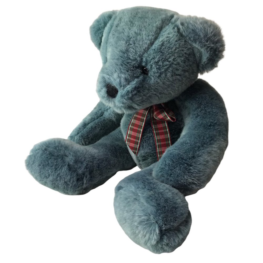 Like new Russ Blue Teddy Bear with Plaid Bow